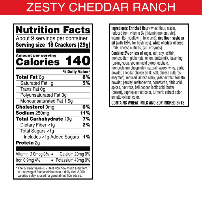 Cheez-It Grooves Zesty Cheddar Ranch Cheese Crackers,9 oz Box