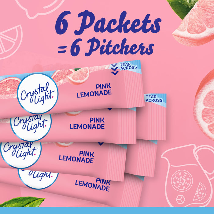 Crystal Light Sugar-Free Pink Lemonade Naturally Flavored Powdered Drink Mix 6 Count Pitcher Packets