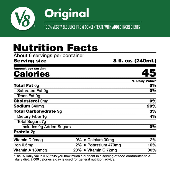 V8 Original 100% Vegetable Juice, 46 fl oz Can