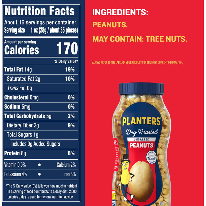 Planters Unsalted Dry Roasted Peanuts (16 oz Jar)