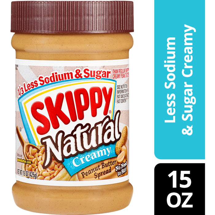 Skippy, Creamy with Less Sodium & Sugar Natural Peanut Butter Spread 15 Ounce