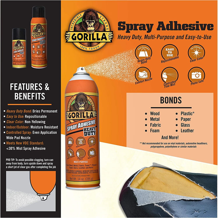 Gorilla Spray Adhesive 4 ounce, Clear