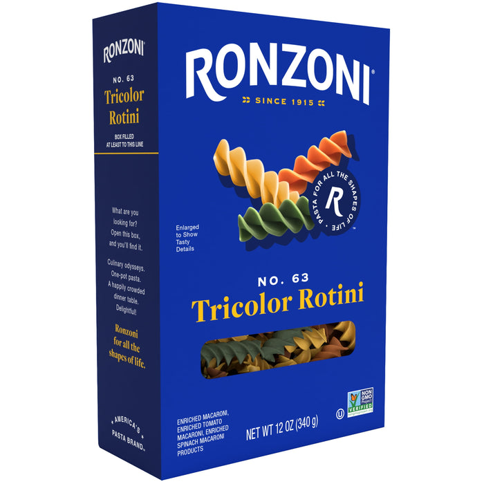 Ronzoni Tricolor Rotini Pasta Enriched Macaroni 12 Oz.