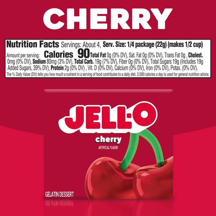 Jell-O Gelatin Dessert, Cherry 3 oz Box