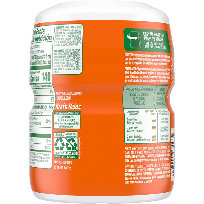 Tang Orange Sweetened Powdered Drink Mix 20 oz Canister