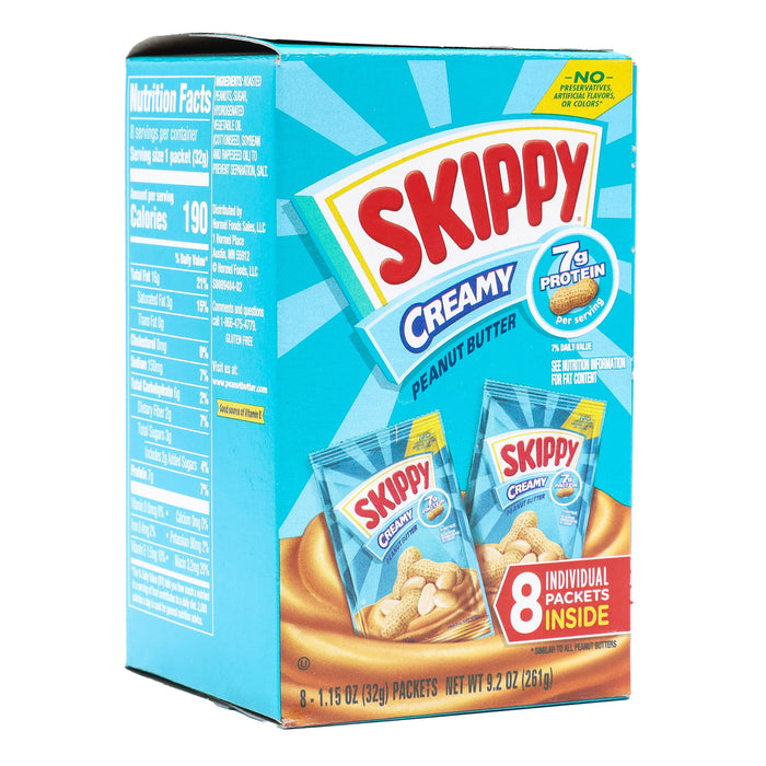 Skippy New Ceamy Peanut Butter Spread On-the-Go 8 Mini Pouches, 1 Pack (Creamy)