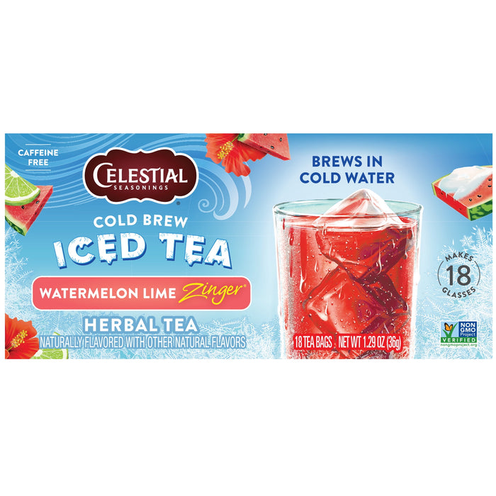 Celestial Seasonings Cold Brew Iced Tea, Watermelon Lime Zinger, Caffeine Free, 18 Count