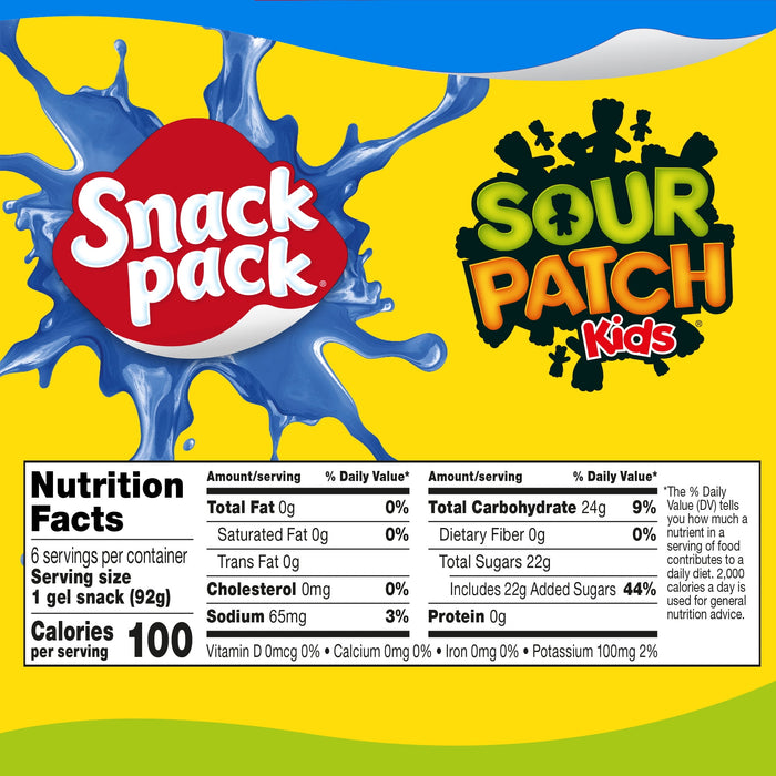 Snack Pack Sour-Patch Kids Blue Raspberry Juicy Gels 3.25 oz. 6 Count