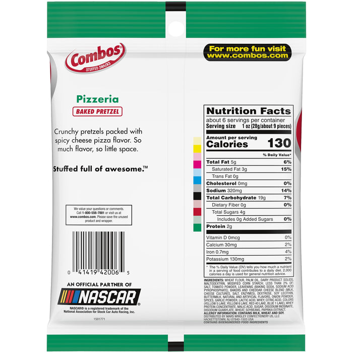 COMBOS Pizzeria Pretzel Baked Snacks 6.3-Ounce Bag