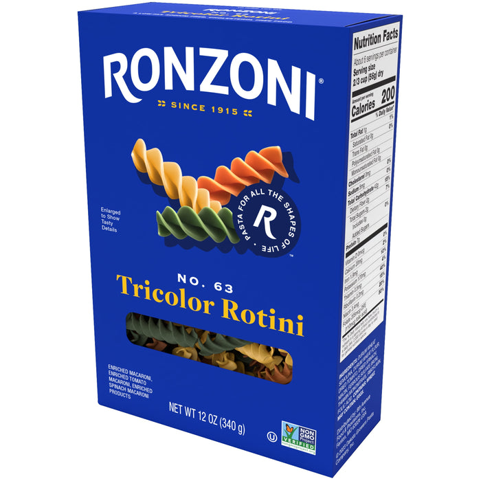 Ronzoni Tricolor Rotini Pasta Enriched Macaroni 12 Oz.