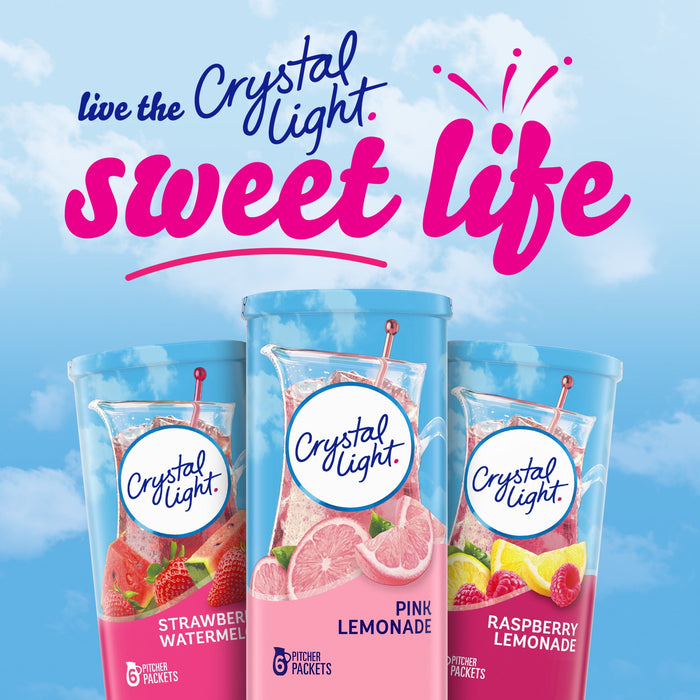 Crystal Light Sugar-Free Pink Lemonade Naturally Flavored Powdered Drink Mix 6 Count Pitcher Packets