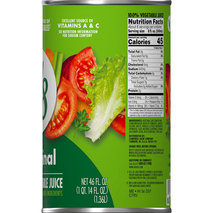 V8 Original 100% Vegetable Juice, 46 fl oz Can