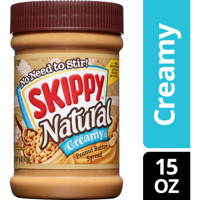 Skippy Natural Peanut Butter, Creamy, 15 Oz