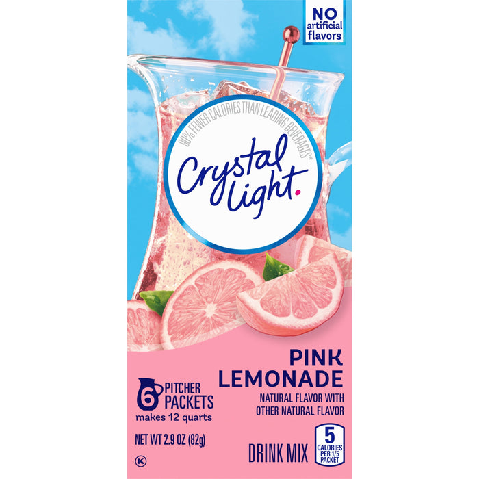 Crystal Light Sugar-Free Pink Lemonade Naturally Flavored Powdered Drink Mix 6 Count Pitcher Packets