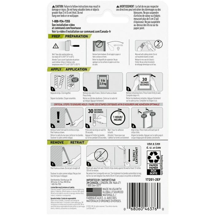 3M Command Adhesive Strip Picture Hanging, Pack of 1, White,CAD17201ES