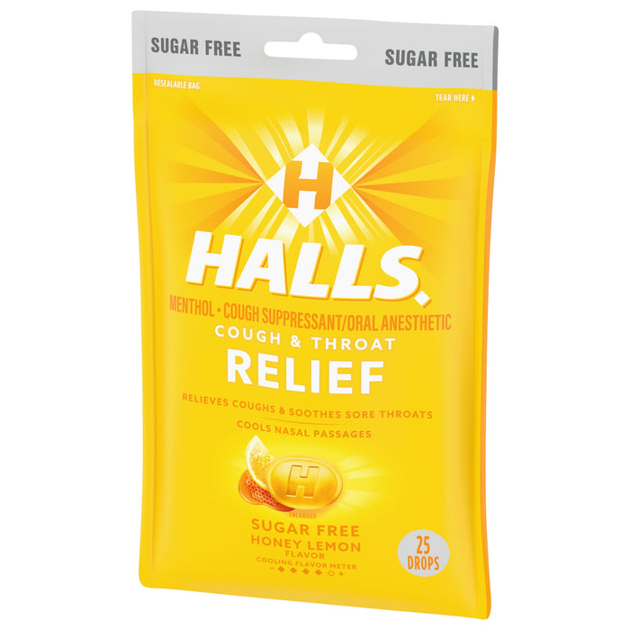 HALLS Relief Sugar Free Honey-Lemon Flavor Cough Drops 25 Total