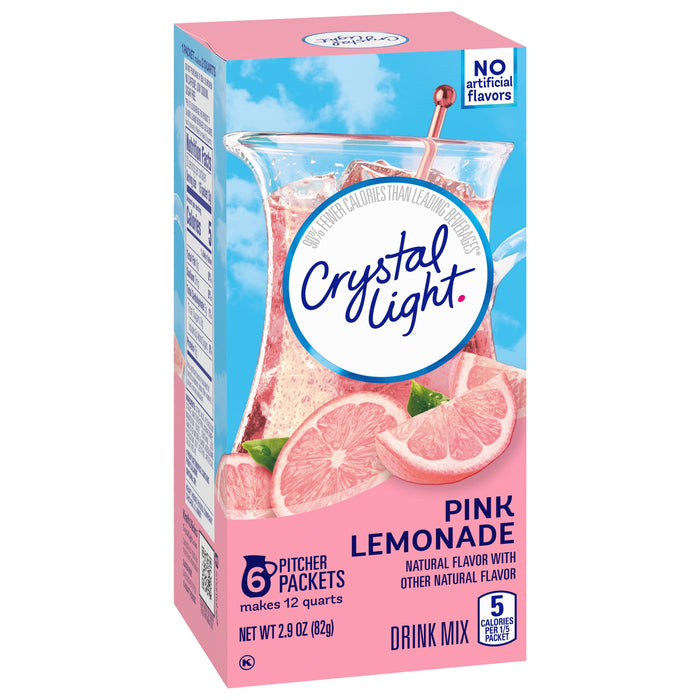 Crystal Light Sugar-Free Pink Lemonade Naturally Flavored Powdered Drink Mix 6 Count Pitcher Packets