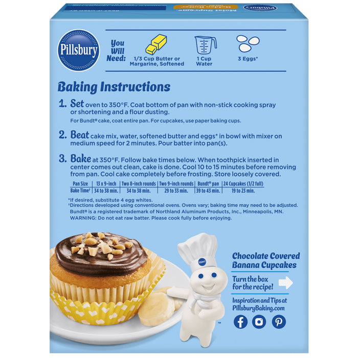 Pillsbury Moist Supreme Golden Butter Cake Mix, Just add water, eggs and oil, Ideal for birthdays, holidays, family gatherings and any celebration, big or small 15.25oz