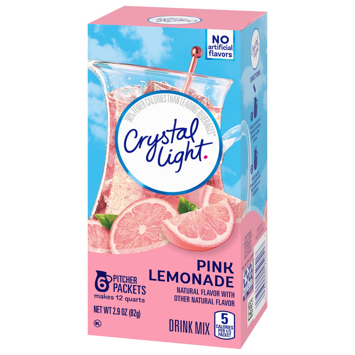 Crystal Light Sugar-Free Pink Lemonade Naturally Flavored Powdered Drink Mix 6 Count Pitcher Packets