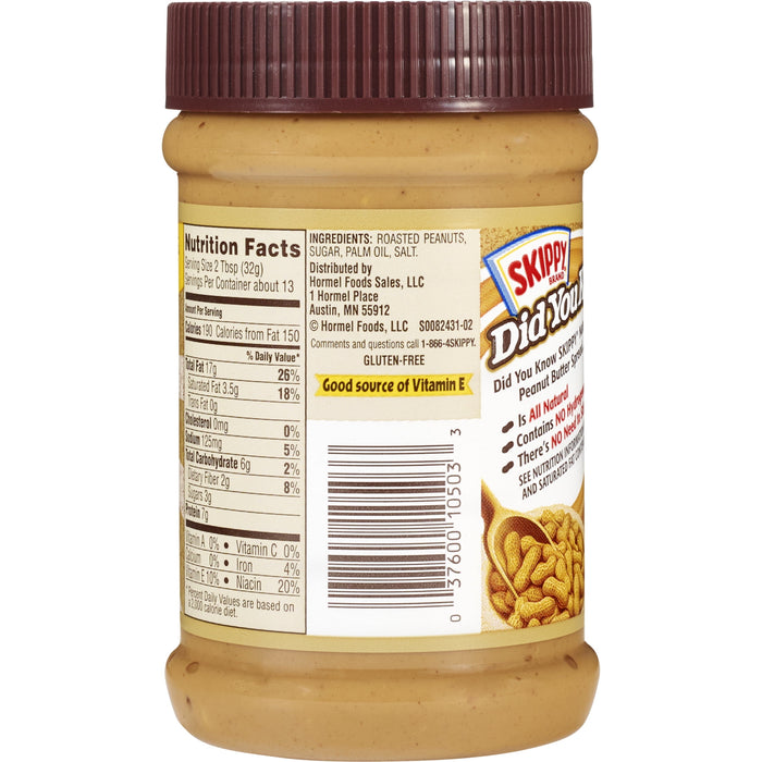 Skippy Natural Peanut Butter, Super Chunky, 15 oz BB. 12/28/2024