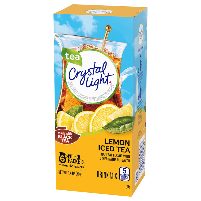 Crystal Light Sugar-Free Lemon Iced Tea Naturally Flavored Powdered Drink Mix 6 Count Pitcher Packets