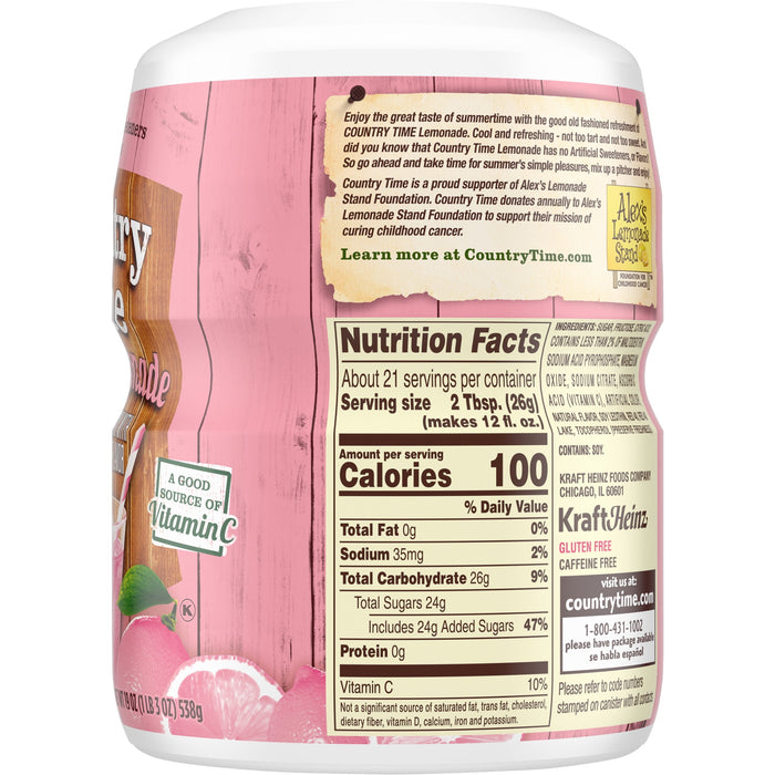 Country Time Strawberry Lemonade Naturally Flavored Powdered Drink Mix 19 oz Canister