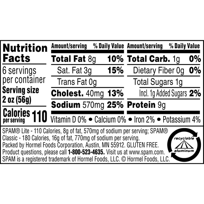 S-pam Lite, 50% Less Fat, 25% Less Sodium, 33% Less Calories 12 Oz Can