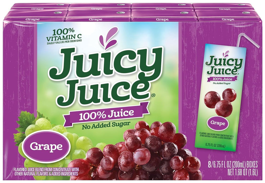 Juicy Juice Grape 100% Juice, 6.75 fl oz - Pack of 8 (54 oz in total)