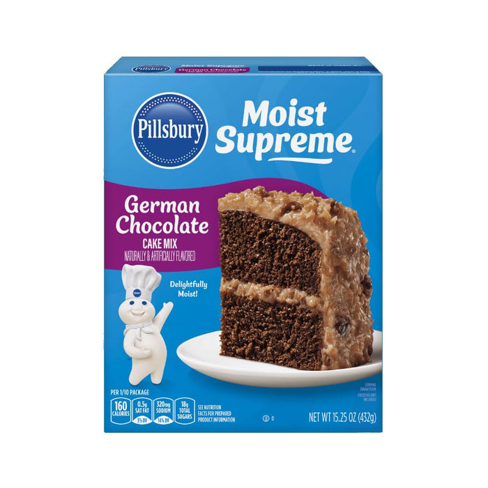 Pillsbury Moist Supreme German Chocolate Cake Mix, Just add water, eggs and oil, Ideal for birthdays, holidays, family gatherings and any celebration, big or small 15.25oz