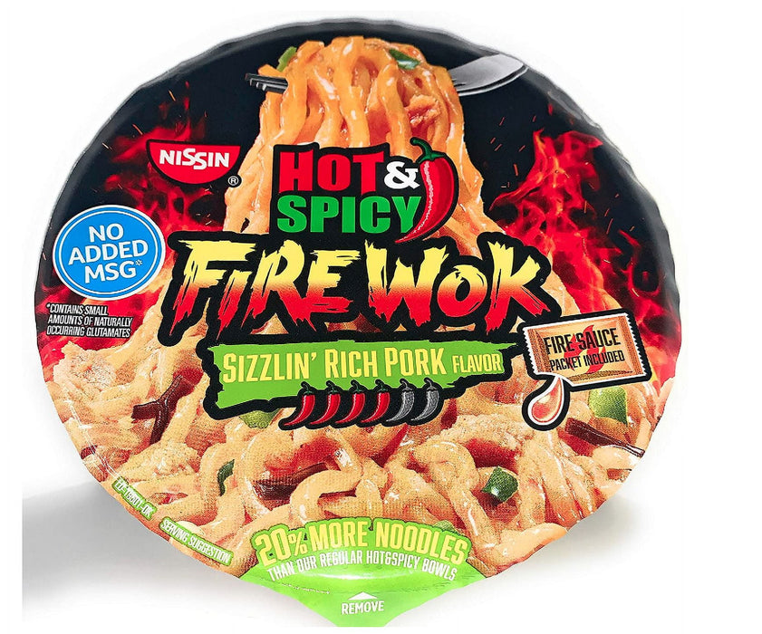 Nissin Hot & Spicy Fire Wok Sizzlin' Rich Pork, 4.37 Ounce