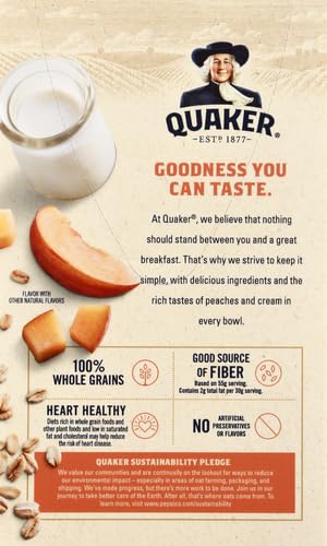 Quaker Instant Oatmeal, Peaches & Cream, 1.23oz Packets (8 Pack)