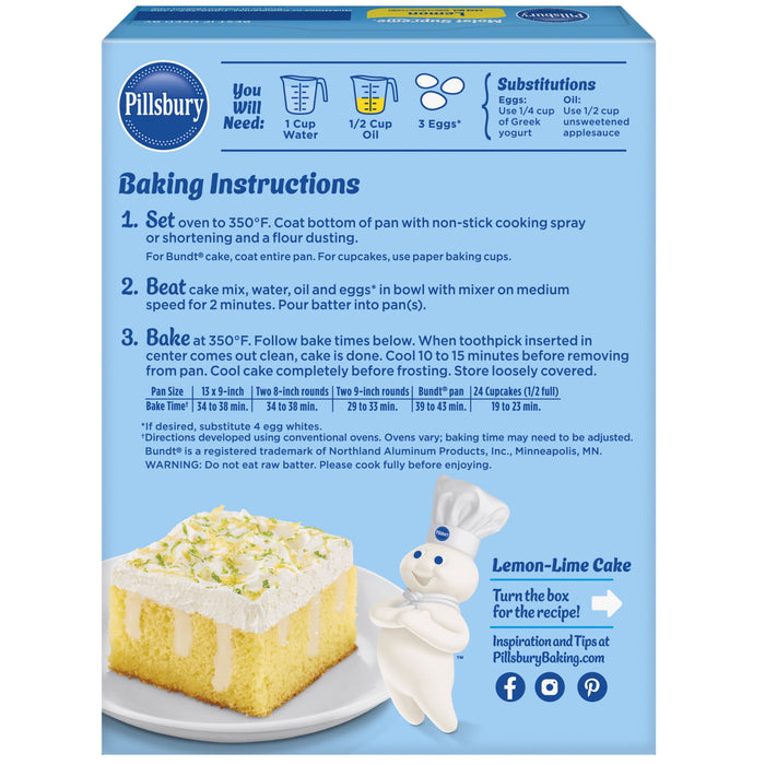 Pillsbury Moist Supreme Lemon Cake Mix, Just add water, eggs and oil, Ideal for birthdays, holidays, family gatherings and any celebration, big or small 15.25oz