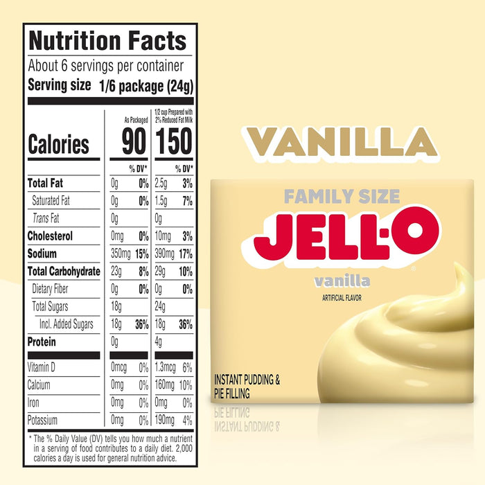 J-ello Vanilla Instant Pudding Mix & Pie Filling 5.1 oz. Box