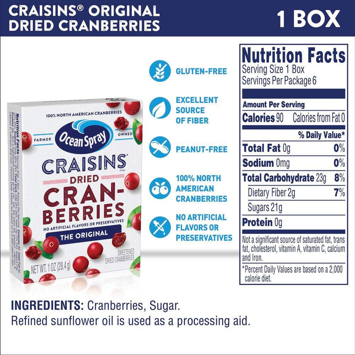 Ocean Spray - Craisins Dried Cranberries single to go pack, 6 pack BB. 12/07/2024