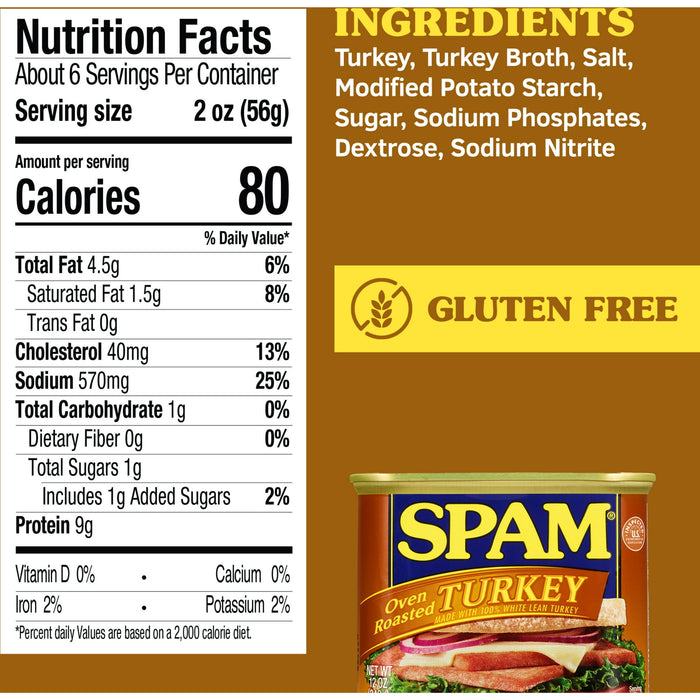 SPAM Canned Meat, Oven Roasted Turkey, 12 Oz