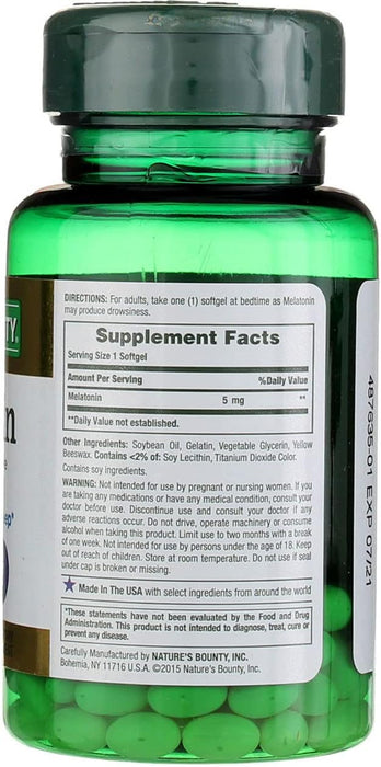 Nature's Bounty Melatonin 5mg, 60 Softgels