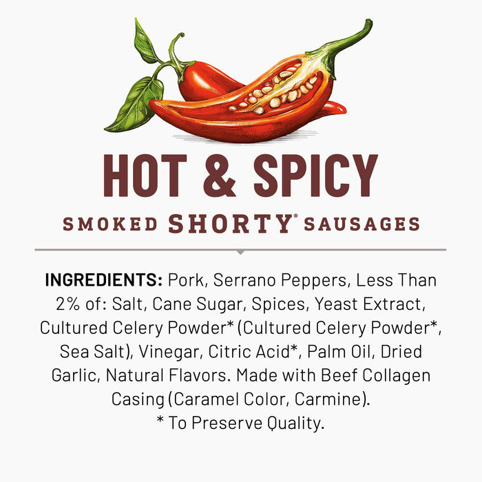 Dukes Hot & Spicy Shorty Smoked Sausages, 5 Oz