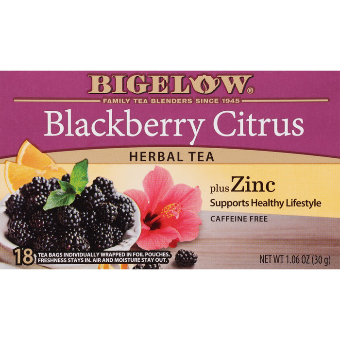 Bigelow Blackberry Citrus Plus Zinc Caffeine Free Herbal Tea Bags 18 Count