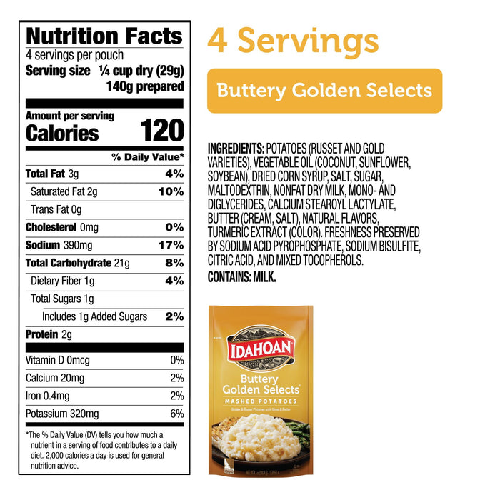 Idahoan Mashed Potatoes, Buttery Golden Selects, 4.1 Ounce