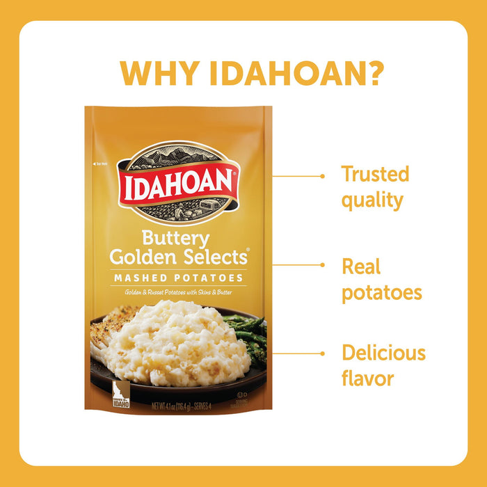 Idahoan Mashed Potatoes, Buttery Golden Selects, 4.1 Ounce