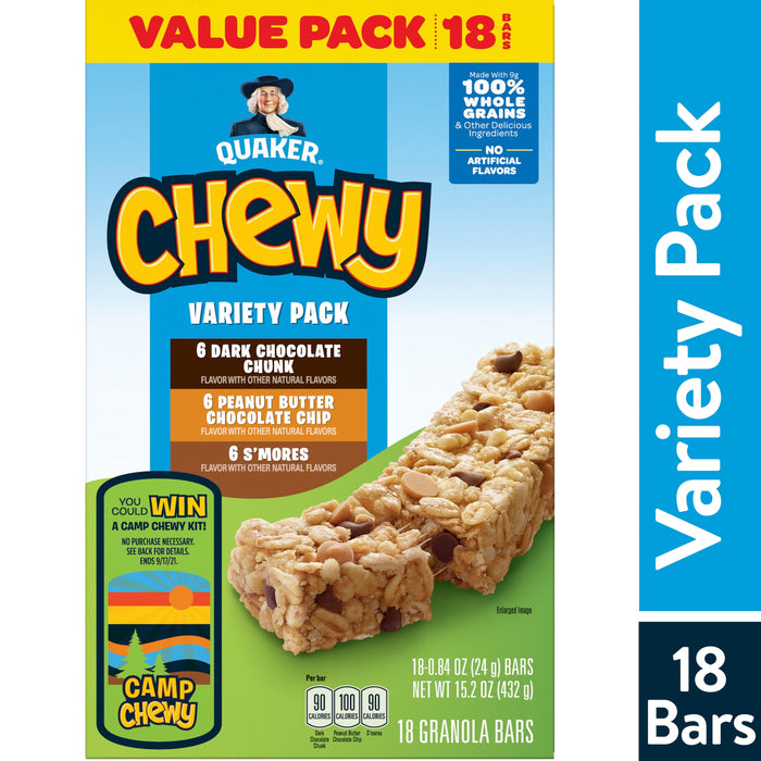 Quaker Chewy Variety Pack Granola Bars, 18 ct