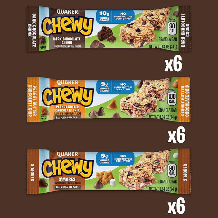 Quaker Chewy Variety Pack Granola Bars, 18 ct