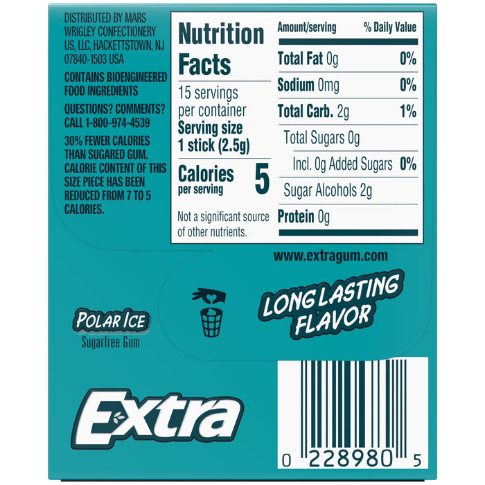 Extra Polar Ice Sugar Free Gum, 15 Stick Single Pack