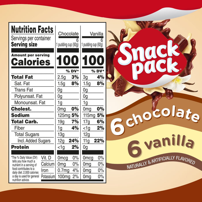 Snack Pack Chocolate and Vanilla Pudding Cups Family Pack, 12 Count, 39 OZ