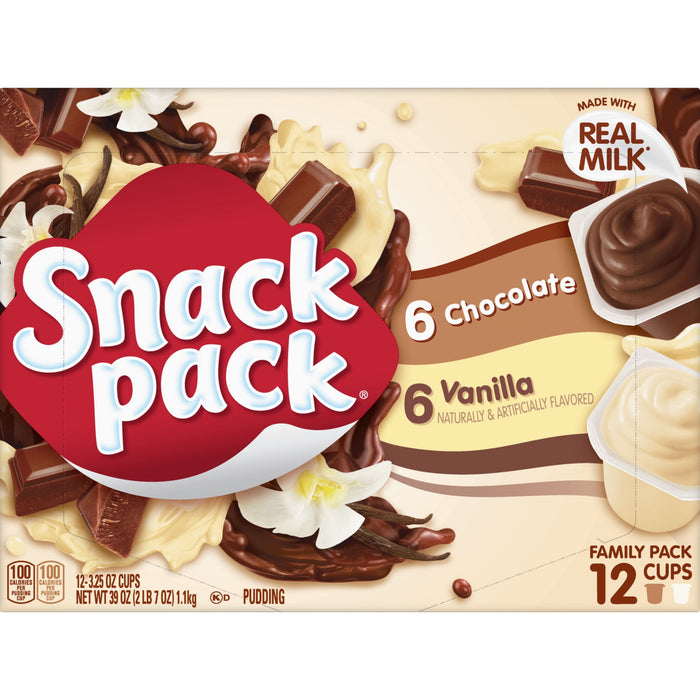 Snack Pack Chocolate and Vanilla Pudding Cups Family Pack, 12 Count, 39 OZ