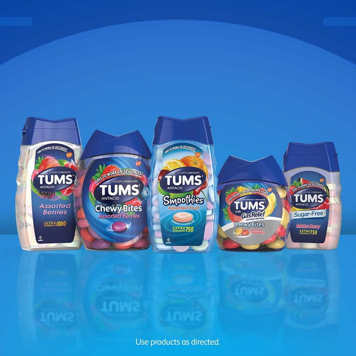 TUMS Ultra Strength Chewable Antacid Tablets for Heartburn Relief and Acid Indigestion Relief, Assorted Berries