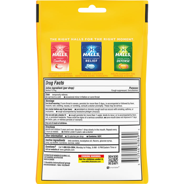 HALLS Relief Honey Lemon Flavor Cough Drops, 1 Bag (30 Total Drops)