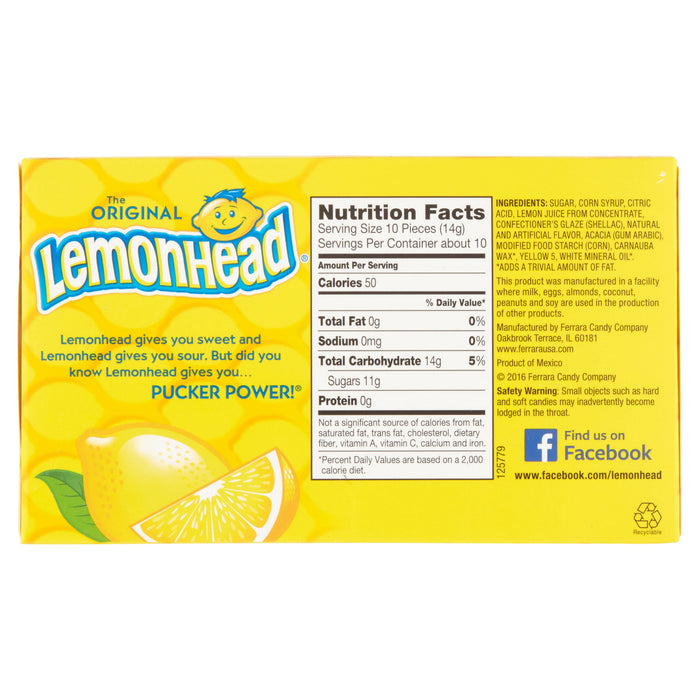 LemonHead The Original Hard Lemon Candy, Gluten Free and Fat Free,  5oz Theater Box