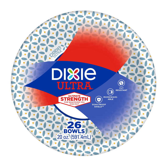 Dixie - Ultra Strength Paper Disposable Bowls, Dinner Or Lunch Size Printed, 20 Oz - 26 Count