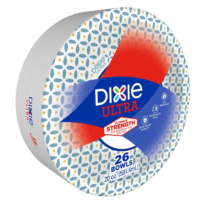 Dixie - Ultra Strength Paper Disposable Bowls, Dinner Or Lunch Size Printed, 20 Oz - 26 Count